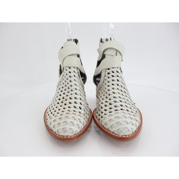 Jeffrey Campbell Womens Everly Boot Size 6.5 Ivory leather Block Heel Buckles - Picture 2 of 12